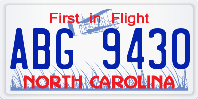 NC license plate ABG9430
