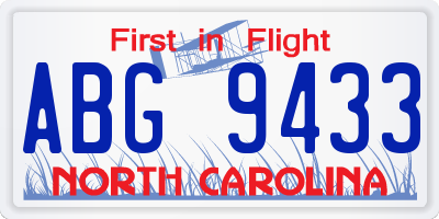NC license plate ABG9433