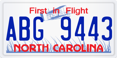 NC license plate ABG9443