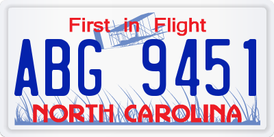 NC license plate ABG9451