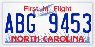 NC license plate ABG9453