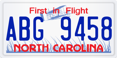 NC license plate ABG9458