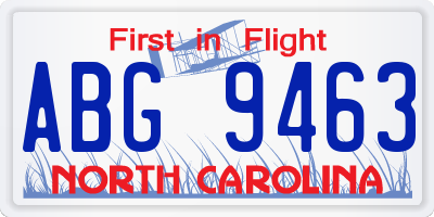 NC license plate ABG9463