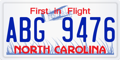 NC license plate ABG9476