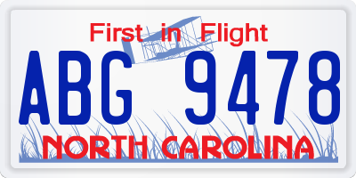 NC license plate ABG9478