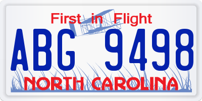 NC license plate ABG9498