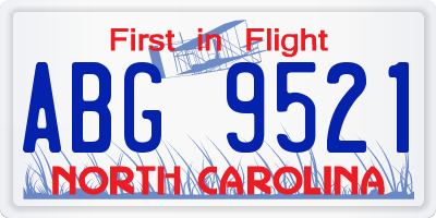 NC license plate ABG9521