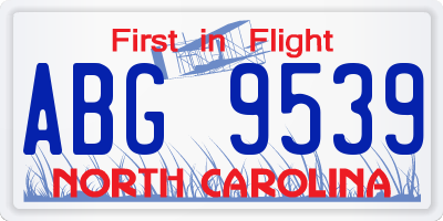 NC license plate ABG9539