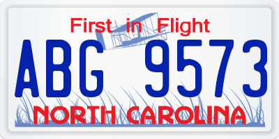 NC license plate ABG9573