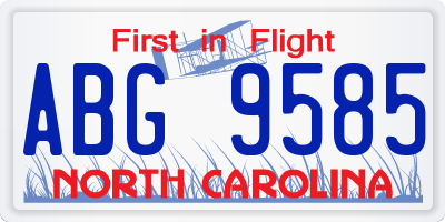 NC license plate ABG9585