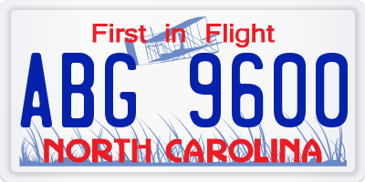 NC license plate ABG9600