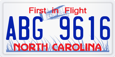 NC license plate ABG9616