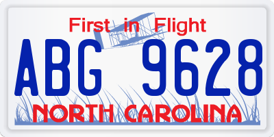 NC license plate ABG9628
