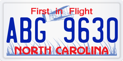 NC license plate ABG9630