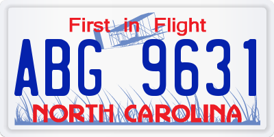 NC license plate ABG9631