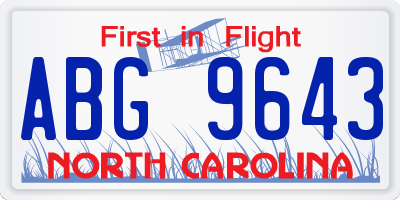 NC license plate ABG9643