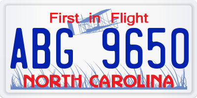 NC license plate ABG9650
