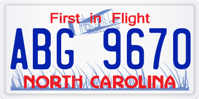 NC license plate ABG9670