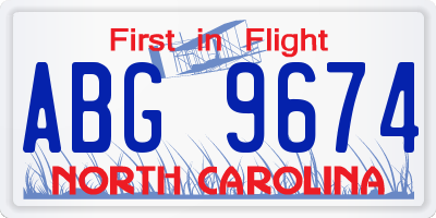 NC license plate ABG9674