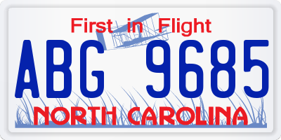 NC license plate ABG9685