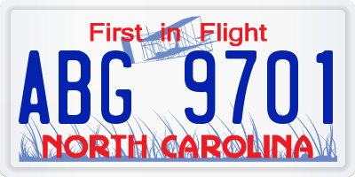 NC license plate ABG9701