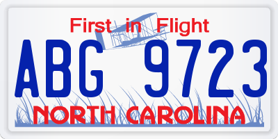 NC license plate ABG9723
