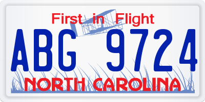 NC license plate ABG9724