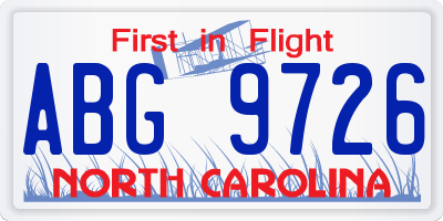 NC license plate ABG9726