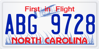 NC license plate ABG9728