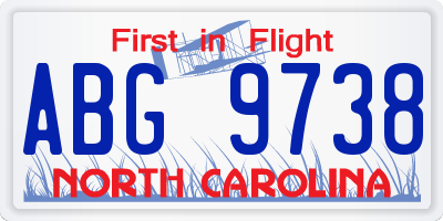 NC license plate ABG9738