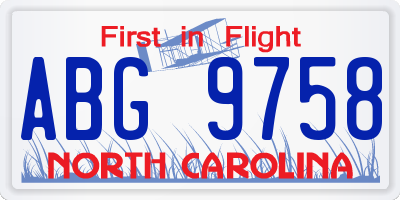 NC license plate ABG9758