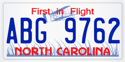 NC license plate ABG9762