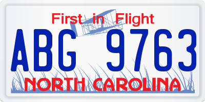 NC license plate ABG9763