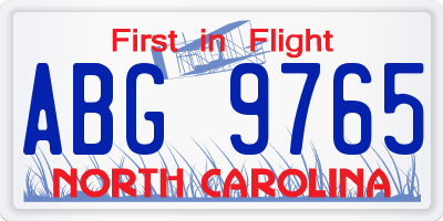 NC license plate ABG9765