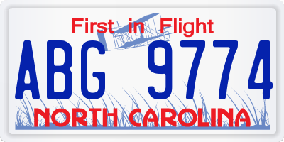 NC license plate ABG9774