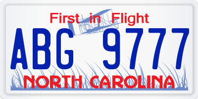 NC license plate ABG9777