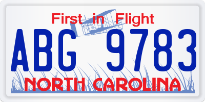 NC license plate ABG9783