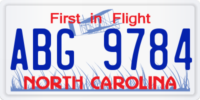 NC license plate ABG9784