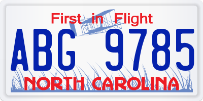 NC license plate ABG9785