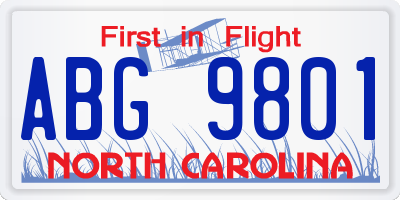 NC license plate ABG9801
