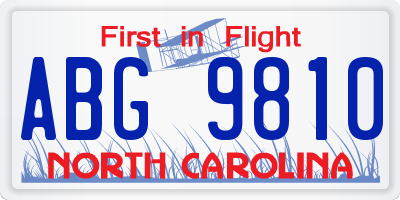 NC license plate ABG9810