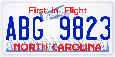 NC license plate ABG9823