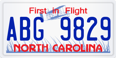 NC license plate ABG9829