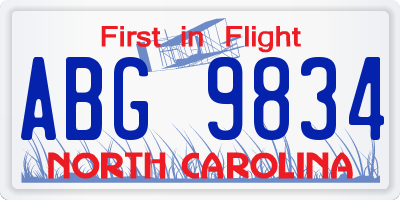 NC license plate ABG9834