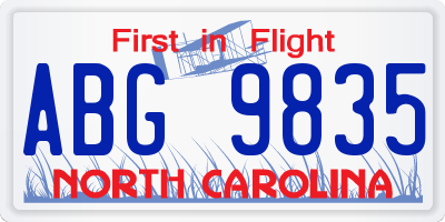 NC license plate ABG9835