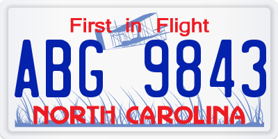 NC license plate ABG9843