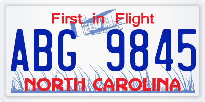 NC license plate ABG9845