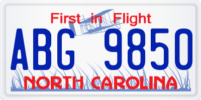 NC license plate ABG9850