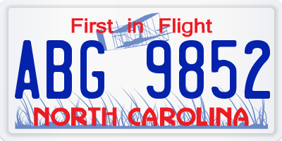 NC license plate ABG9852