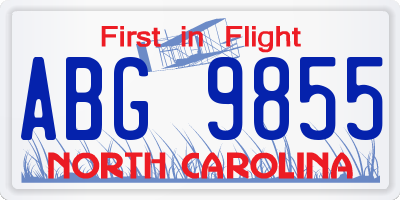 NC license plate ABG9855